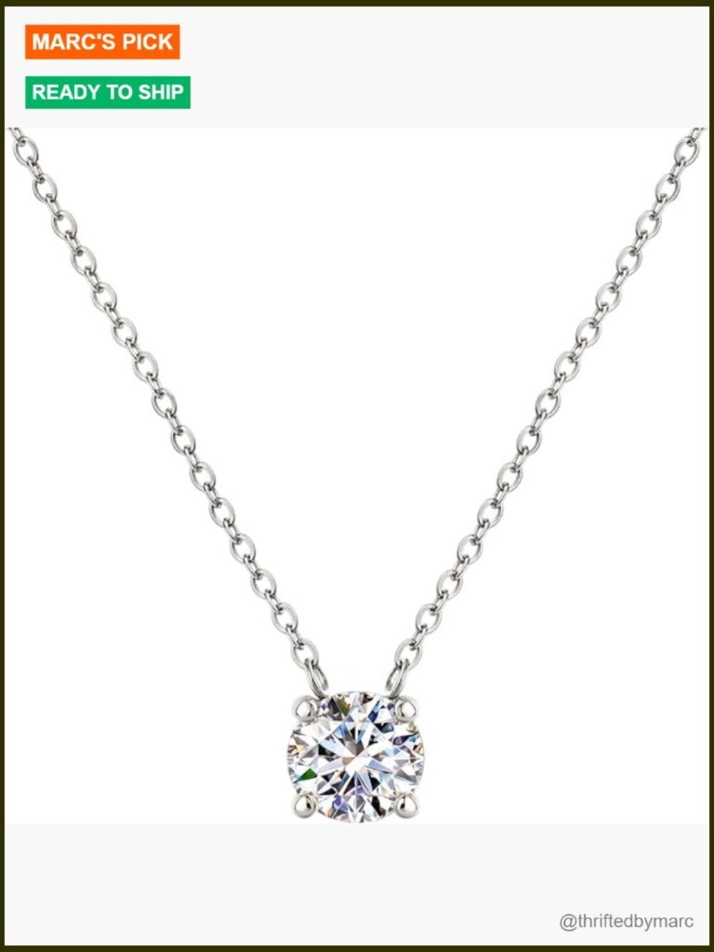 1.2ct CZ Solitaire Dainty Pendant Necklace 18K Gold Plated Adjustable